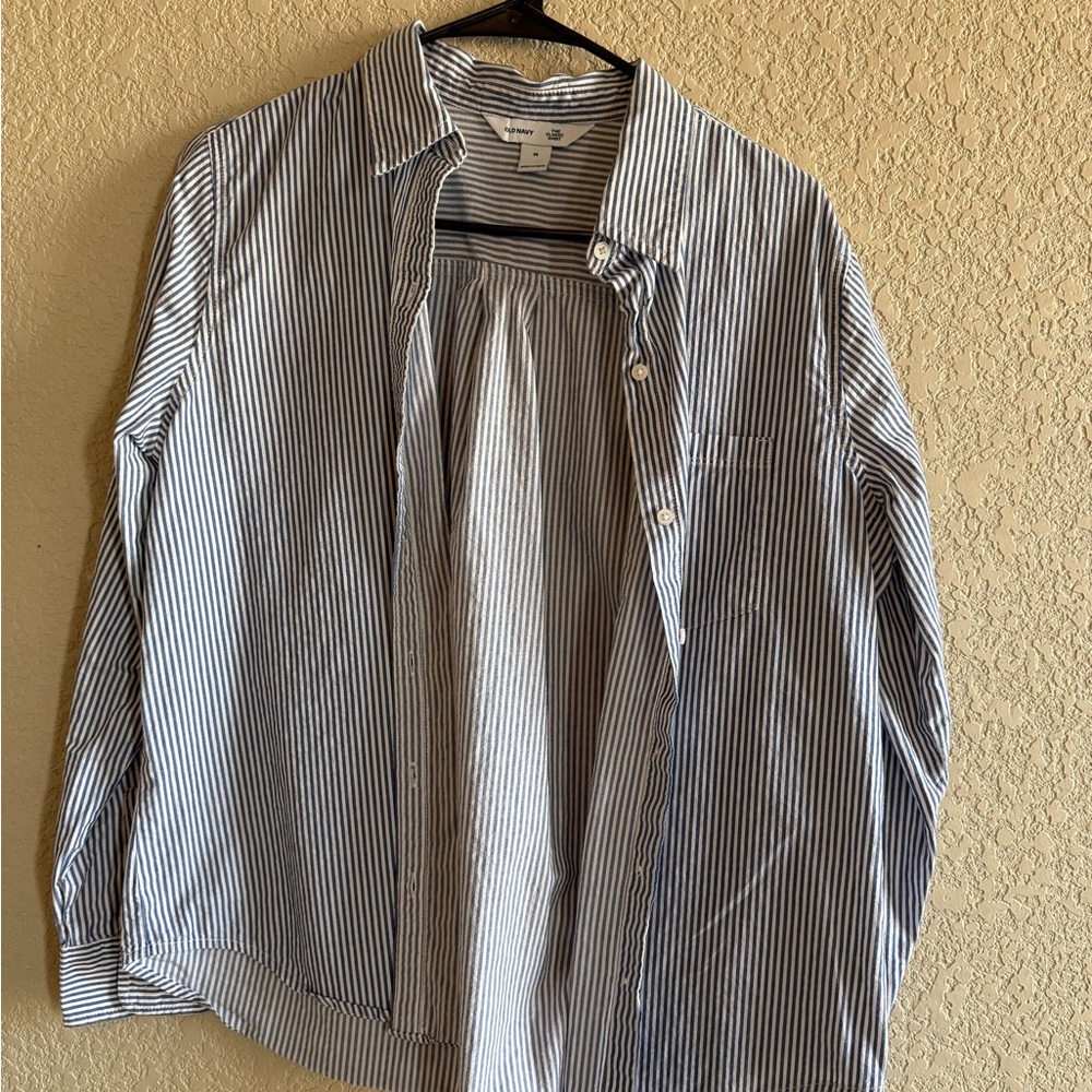 Old Navy Men's Black and White Striped Shirt Jacket